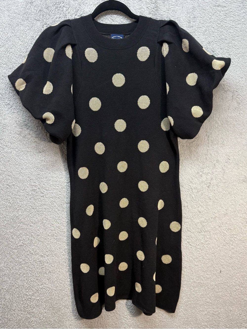 Scoop Black & Gold Polka Dot Puff Sleeve Sweater Dress